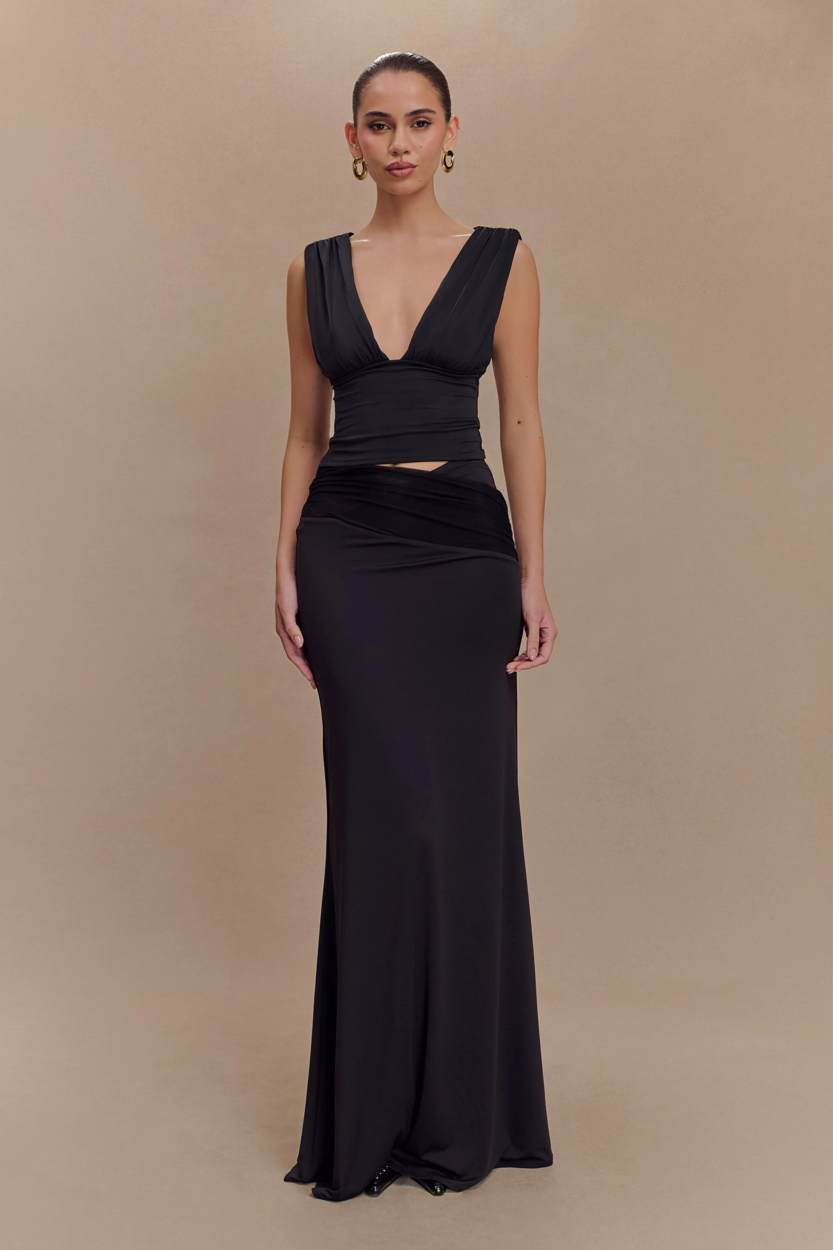 Kerrigan Slinky Ruched Sleeveless Top - Black