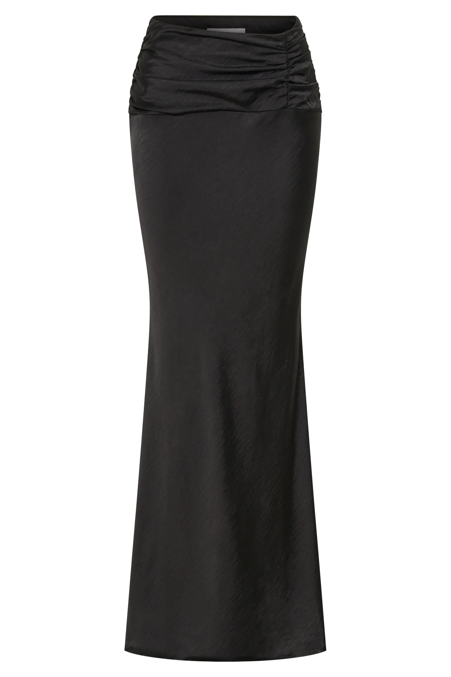 Khalani Ruched Satin Maxi Skirt - Black