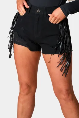 Lacey Distressed Denim Shorts - Black