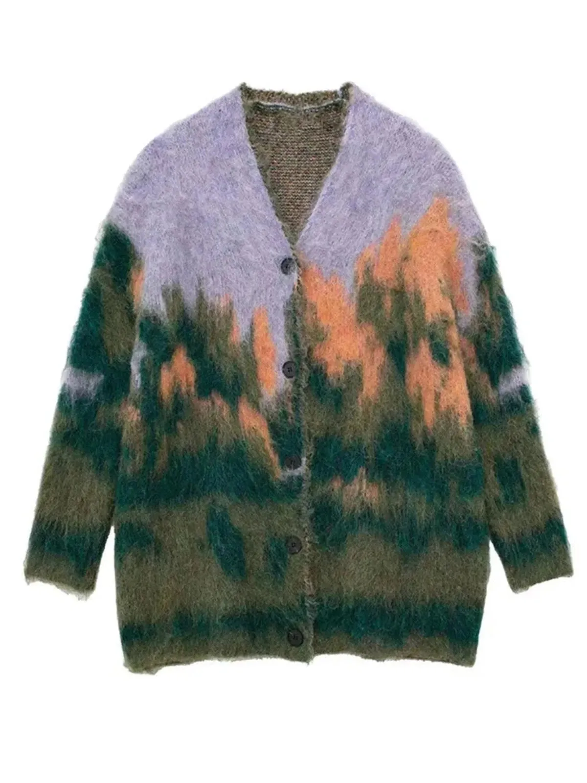 Landscape Abstract Fluffy Cardigan