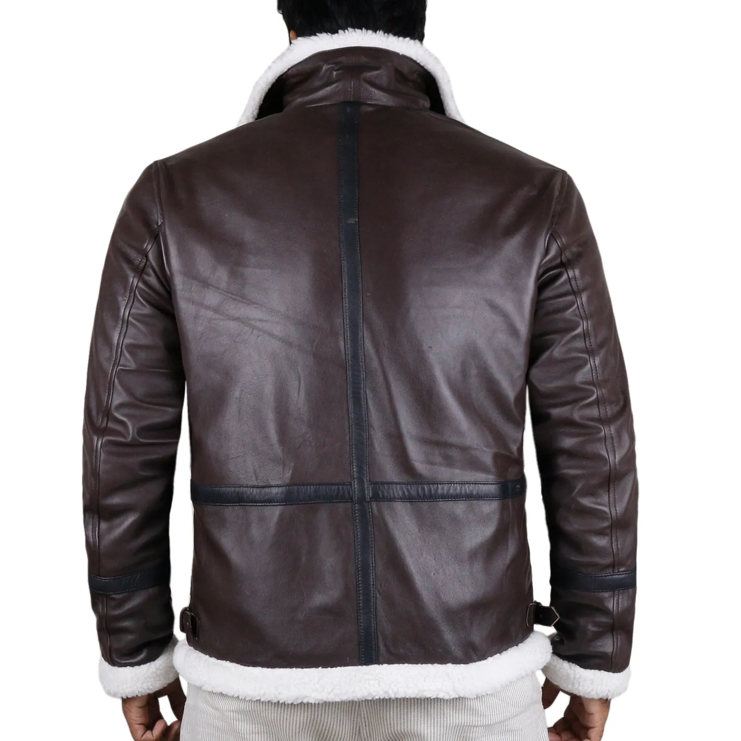 Leather Jackets Hub Mens Genuine Lambskin Leather Jacket (Brown, Aviator Jacket) - 1801021