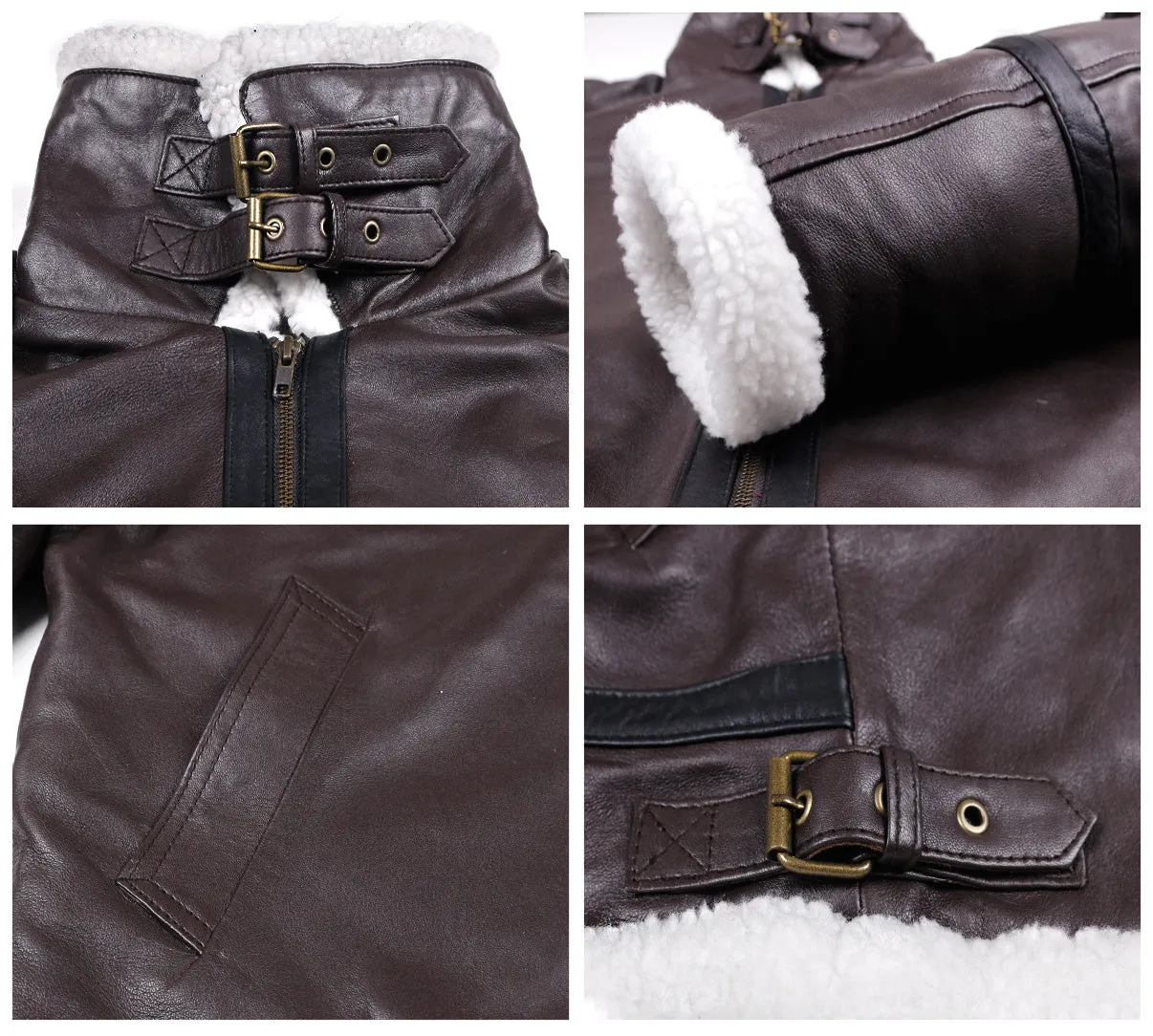 Leather Jackets Hub Mens Genuine Lambskin Leather Jacket (Brown, Aviator Jacket) - 1801021