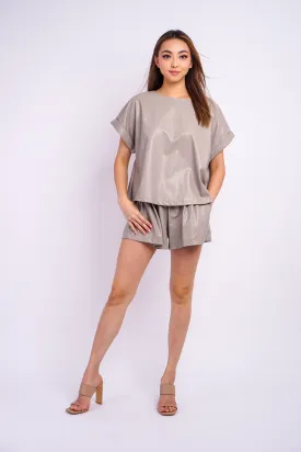 Light Grey Relaxed Vegan Leather Short