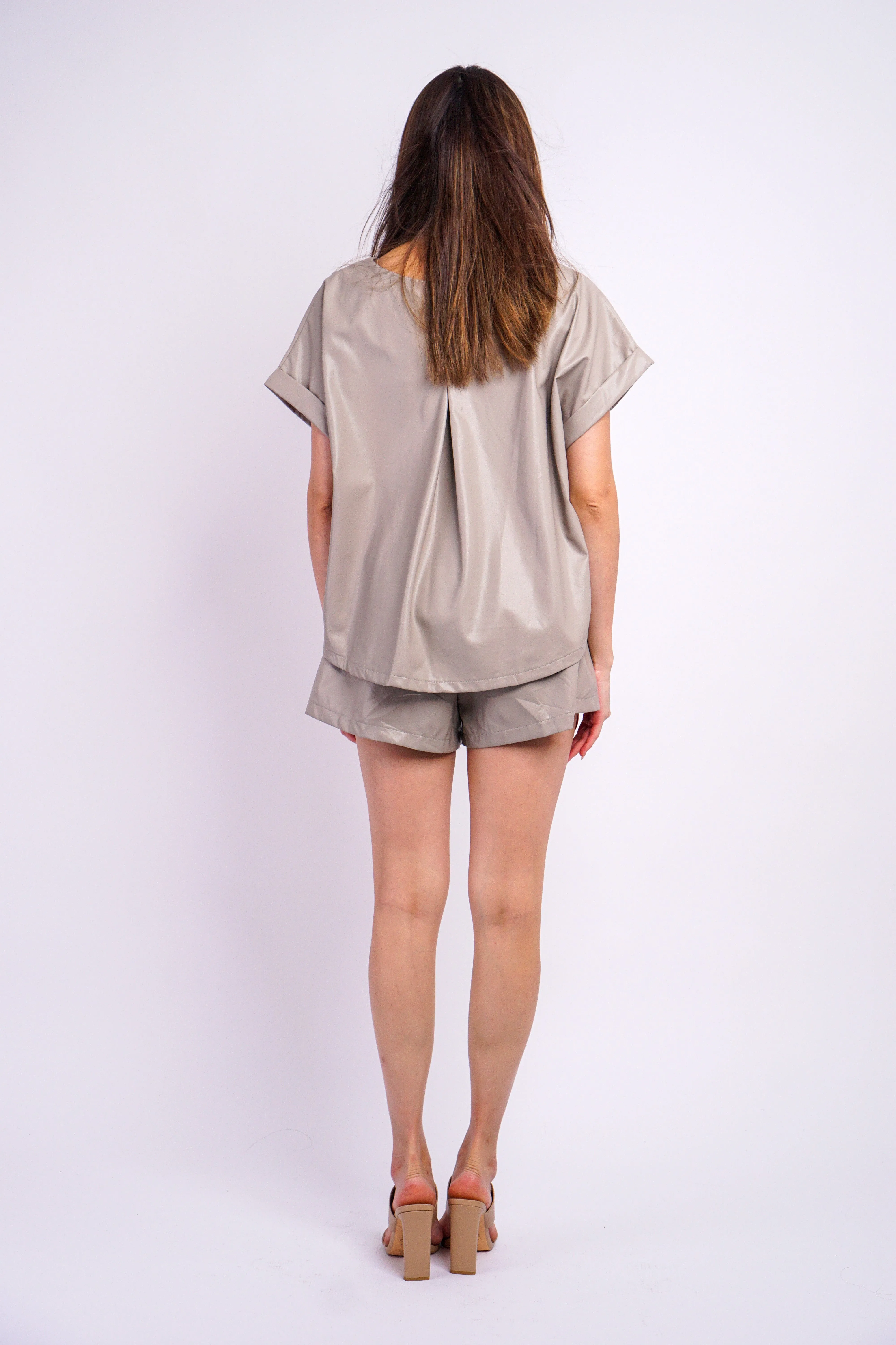 Light Grey Relaxed Vegan Leather Short