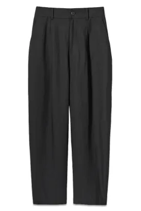 Linen Blend Pleated Tapered Fit Trousers (Long)