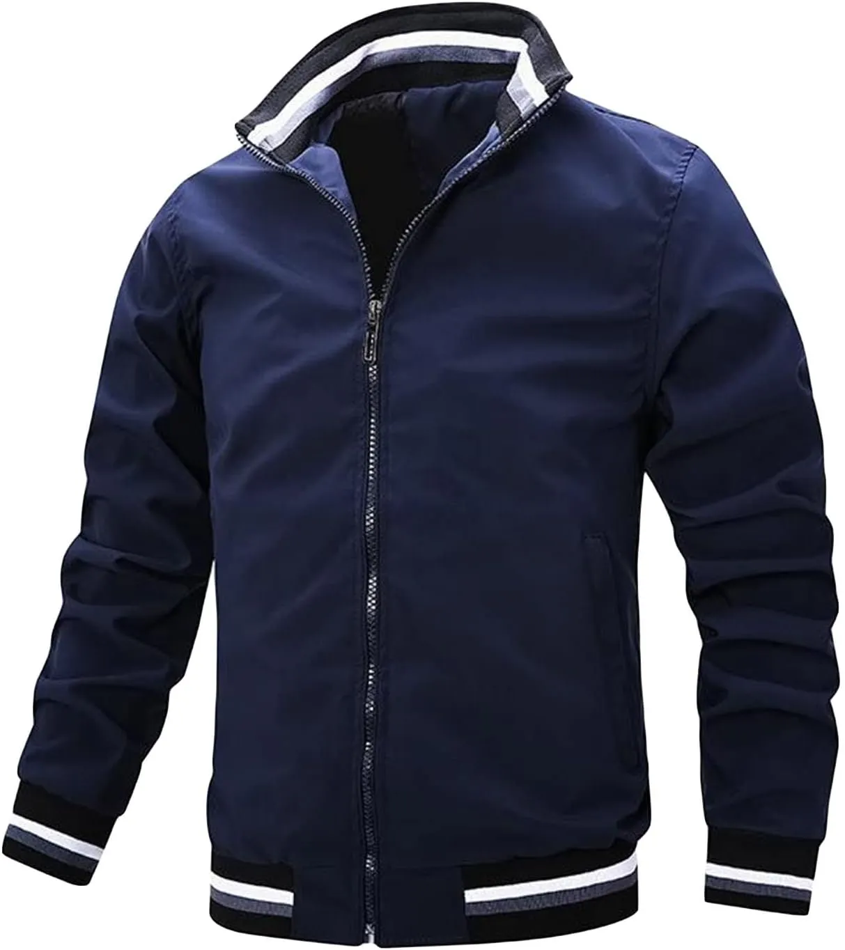 Maiyifu-GJ Men Lightweight Windproof Bomber Jacket Slim Casual Full Zip Softshell Coat Outdoor Spring Breathable Windbreaker
