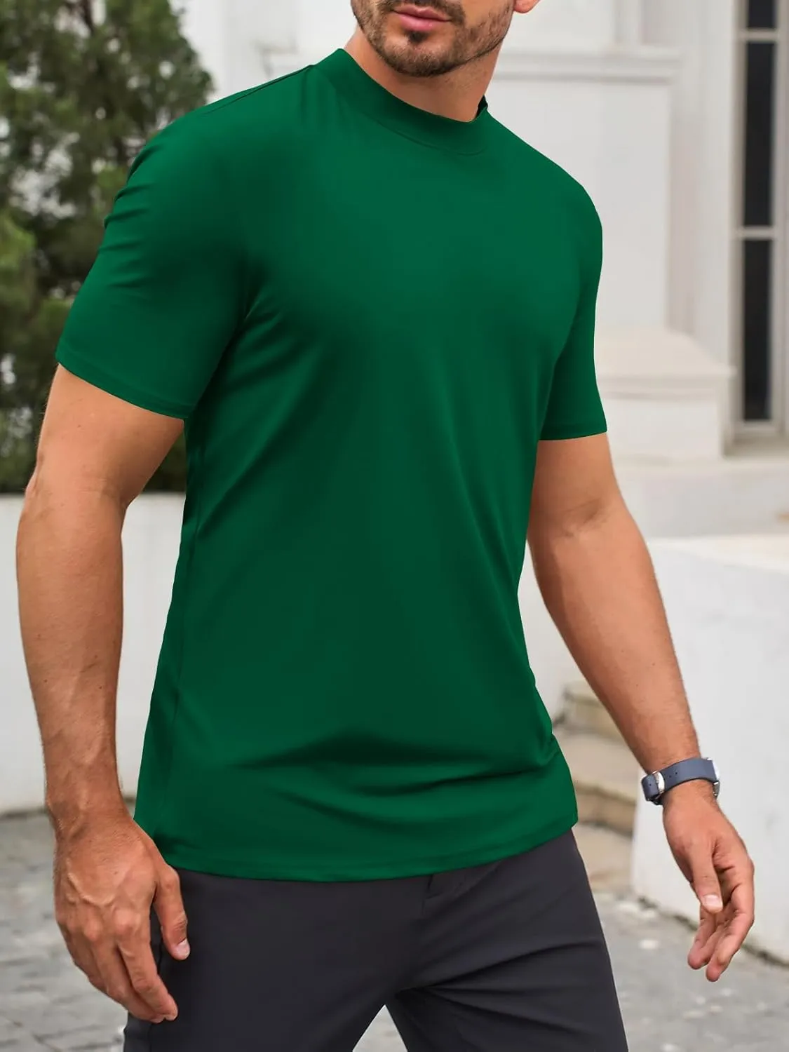 Makkrom Mens Mock Turtleneck T-Shirts Summer Short Sleeve Basic Tees Casual Solid Pullover Tops