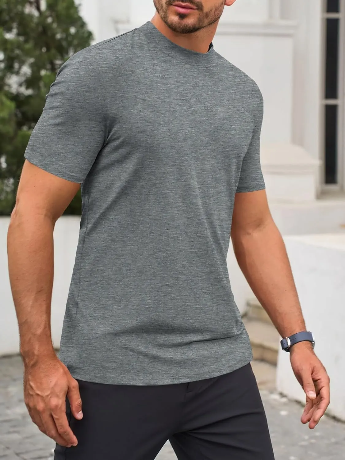 Makkrom Mens Mock Turtleneck T-Shirts Summer Short Sleeve Basic Tees Casual Solid Pullover Tops
