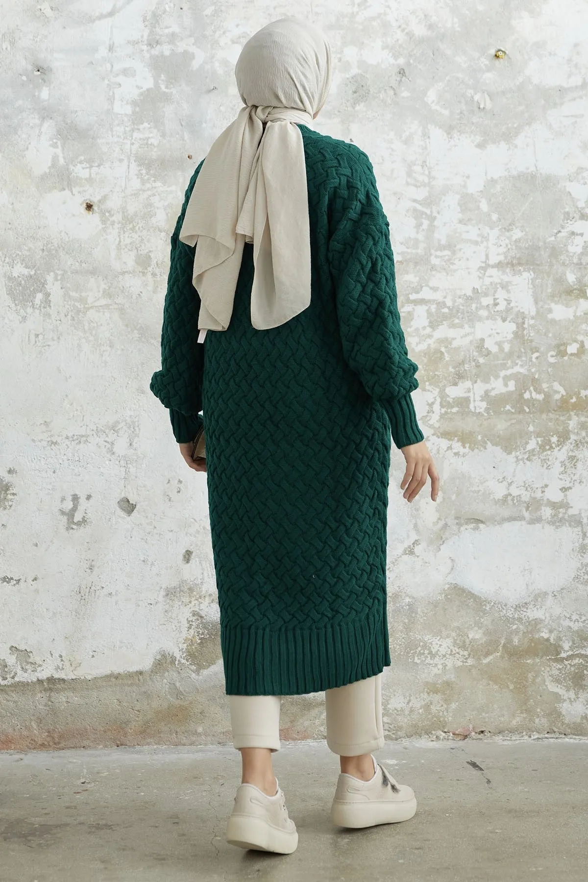 MDS Women Arena Long Braided Buttoned Cardigan - Emerald Green - North Brunswick