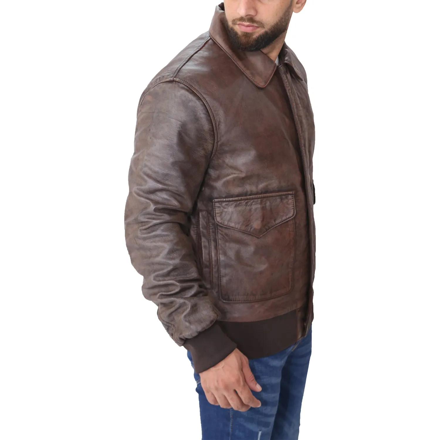 Men's Aviator A-2 Distressed Brown Real Leather Flight Bomber Jacket