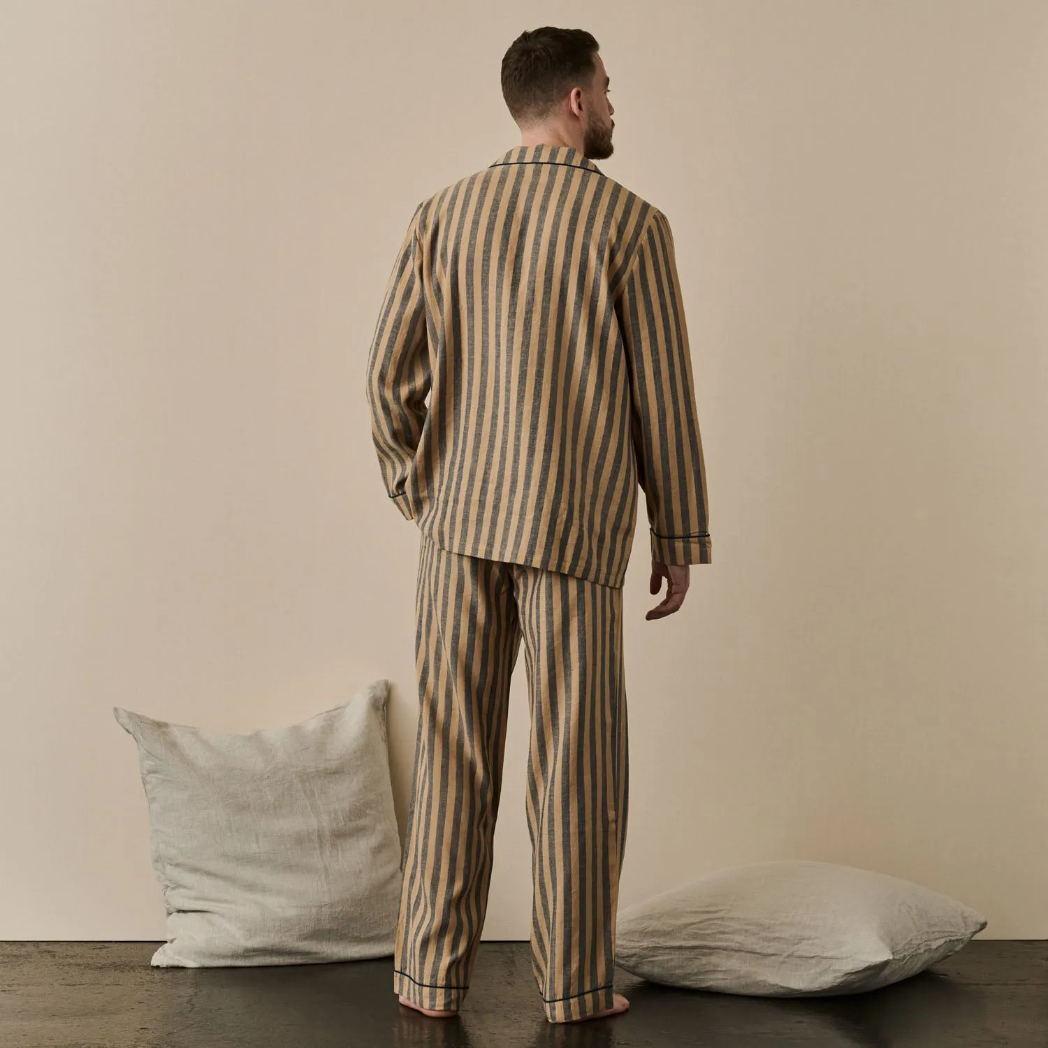 Men's Blue & Porcini Striped Linen Pajama Set