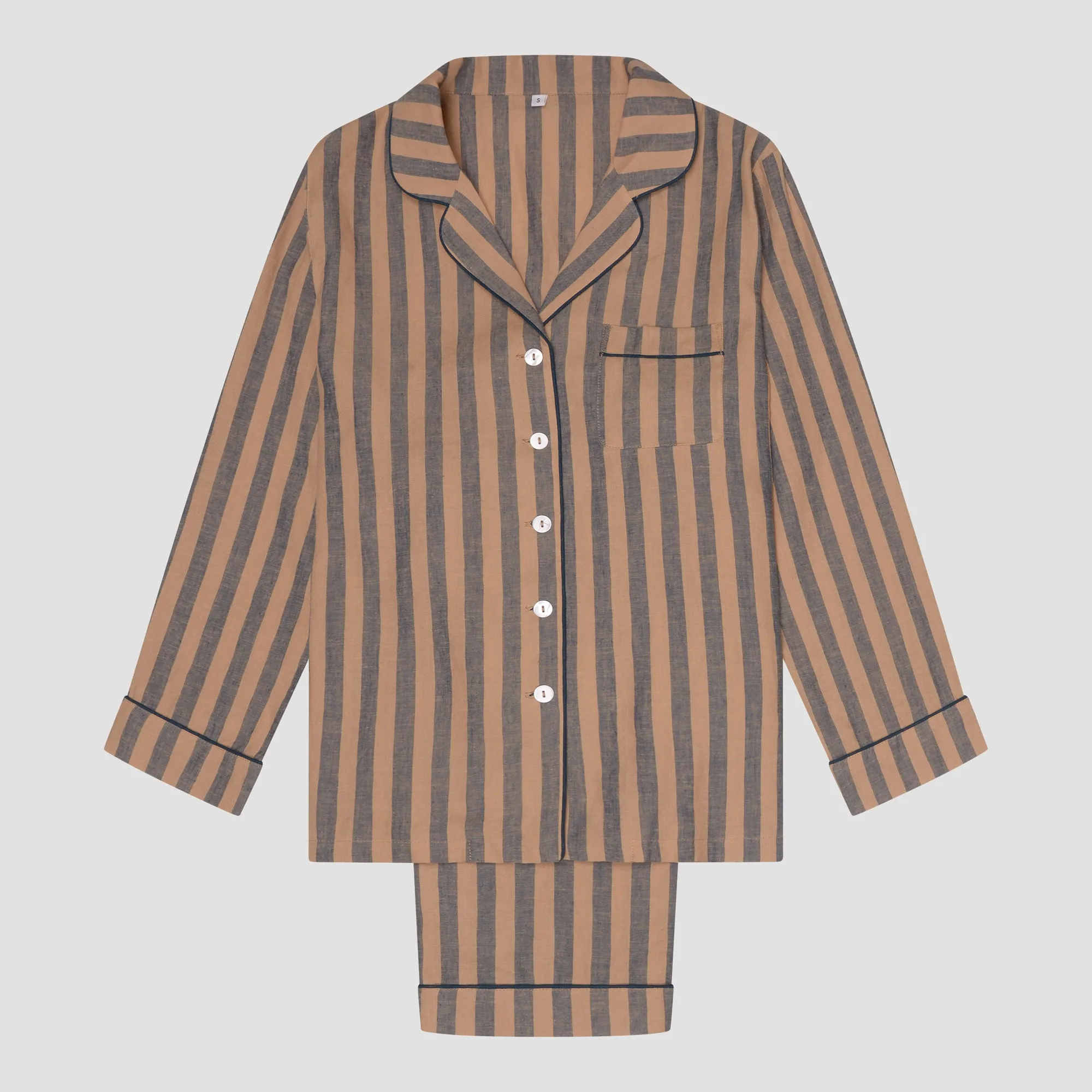 Men's Blue & Porcini Striped Linen Pajama Set