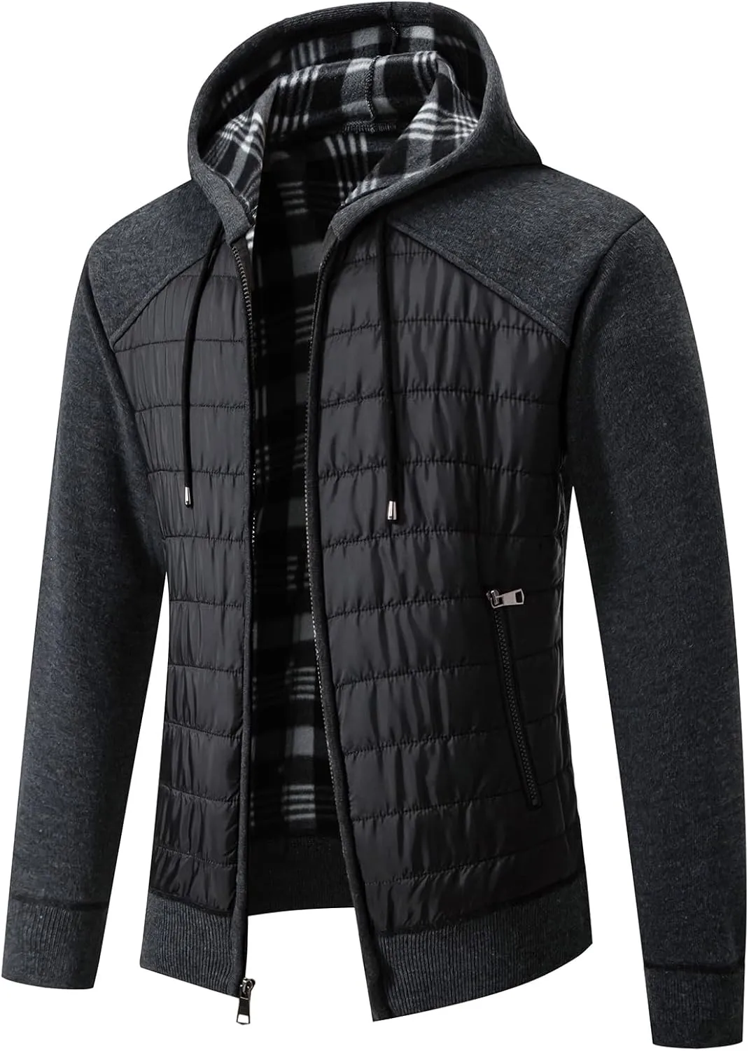 Men's Fleece Full-Zip Hoodie Cardigan Sweater Knit Hooded Casual Regular Fit Sweatshirt with Pocket