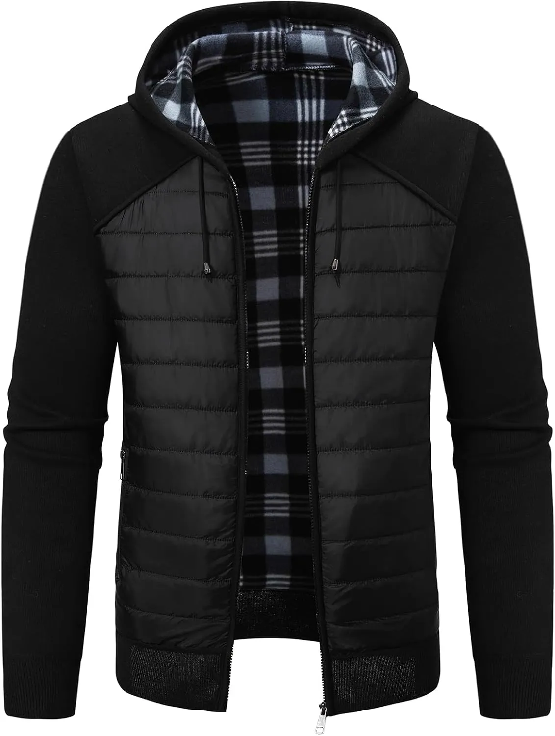 Men's Fleece Full-Zip Hoodie Cardigan Sweater Knit Hooded Casual Regular Fit Sweatshirt with Pocket