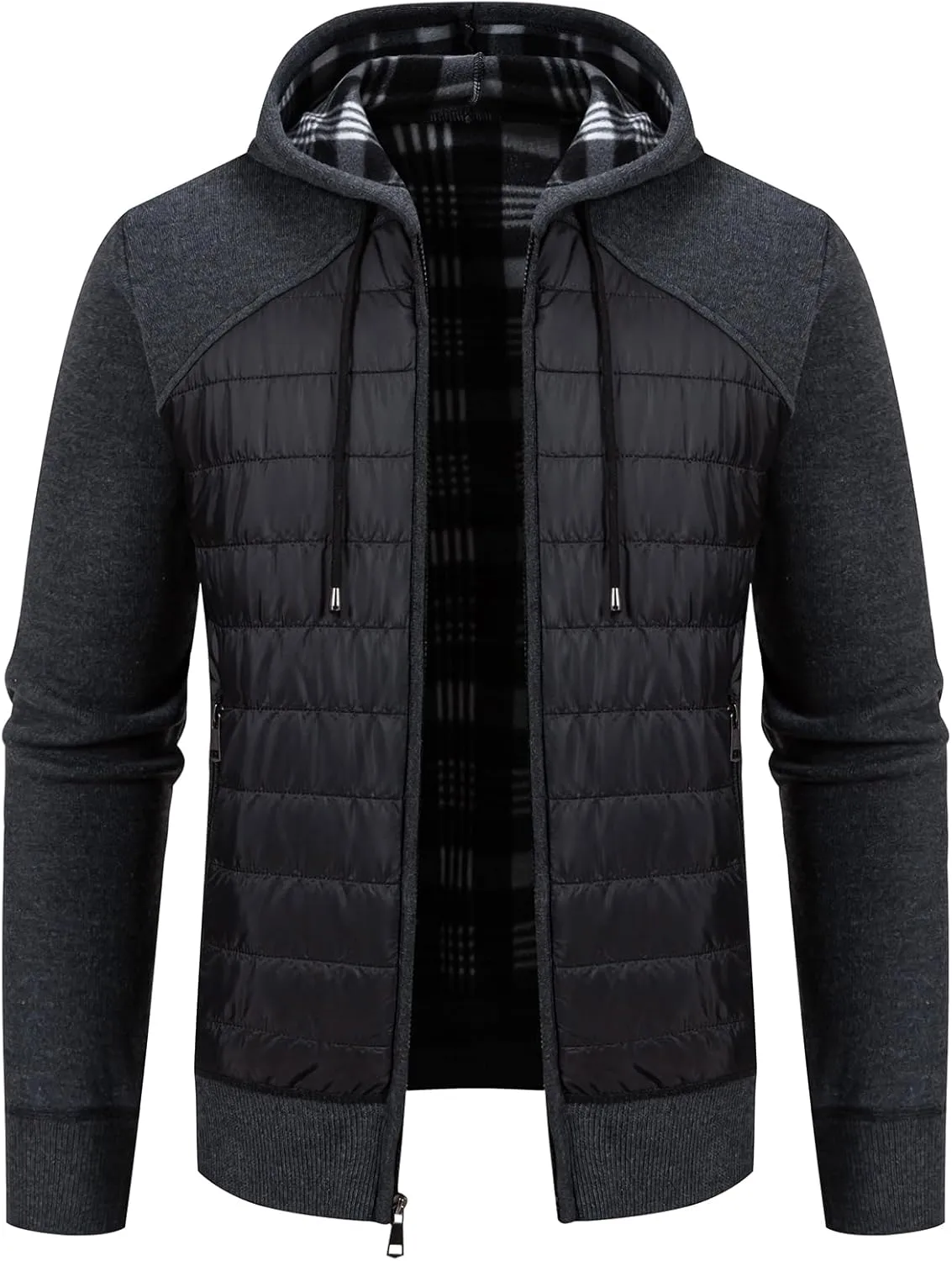 Men's Fleece Full-Zip Hoodie Cardigan Sweater Knit Hooded Casual Regular Fit Sweatshirt with Pocket