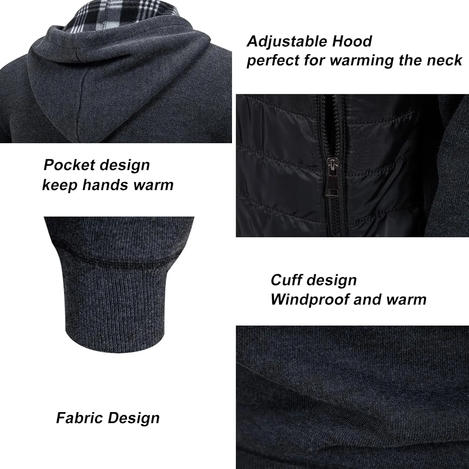 Men's Fleece Full-Zip Hoodie Cardigan Sweater Knit Hooded Casual Regular Fit Sweatshirt with Pocket