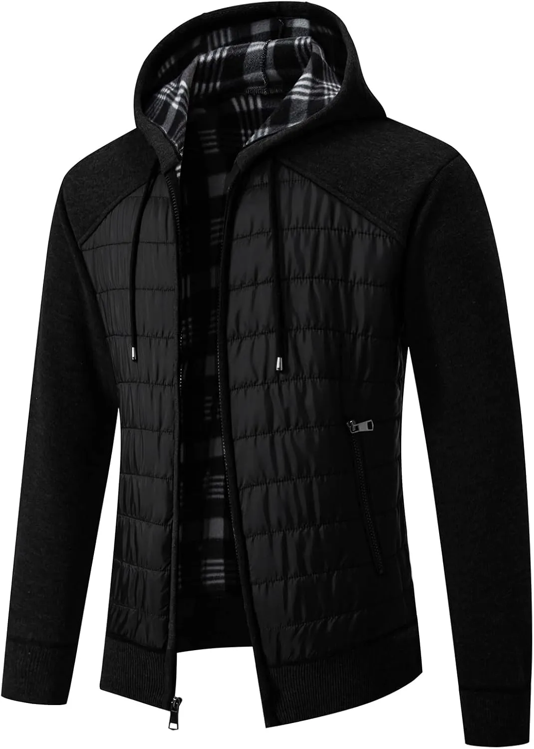 Men's Fleece Full-Zip Hoodie Cardigan Sweater Knit Hooded Casual Regular Fit Sweatshirt with Pocket