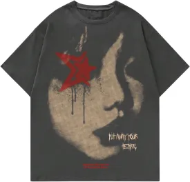 Men's Graphic Oversized Short Sleeve Tee Shirt Y2K Vintage Cool Acid Wash Streetwear T-Shirts