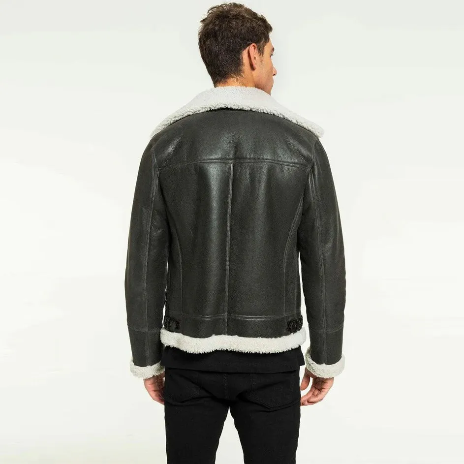 Men's Grizzly Grey Aviator Shearling Jacket