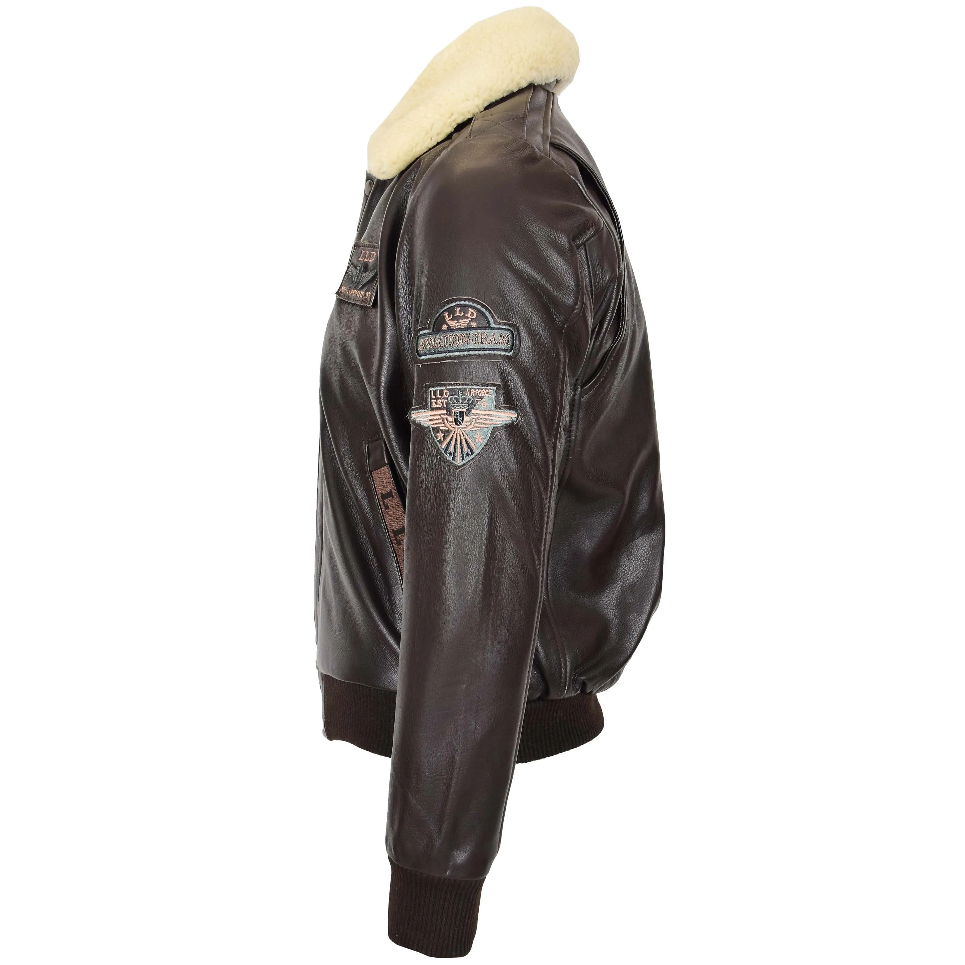 Mens Leather Jacket with Detachable Collar Pilot-N Brown