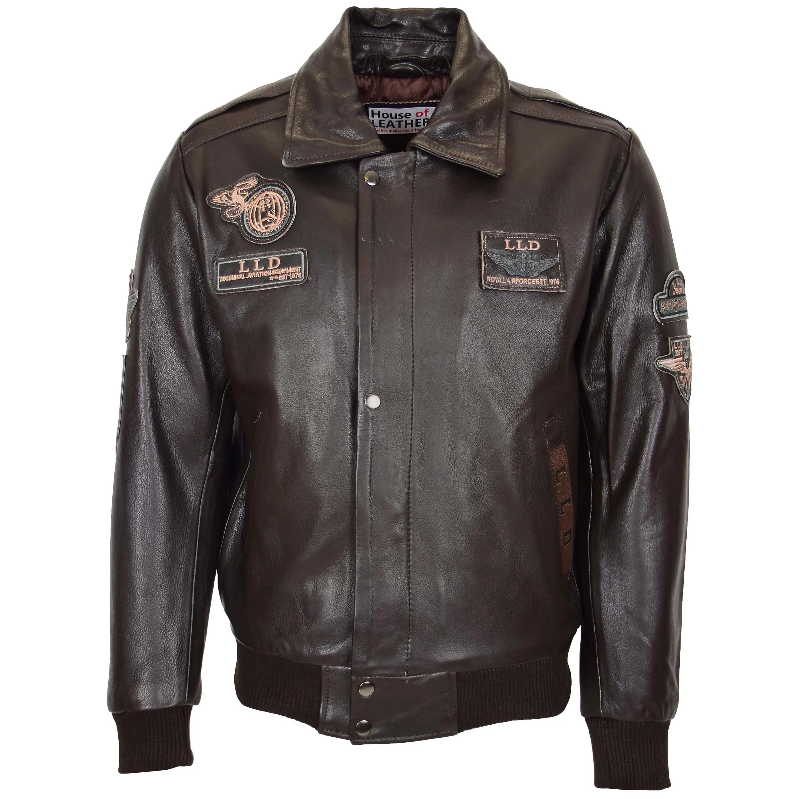 Mens Leather Jacket with Detachable Collar Pilot-N Brown