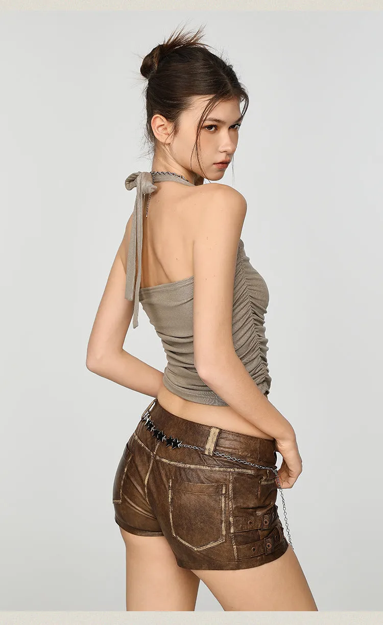 Metallic Ruched Halter Neck Crop Top
