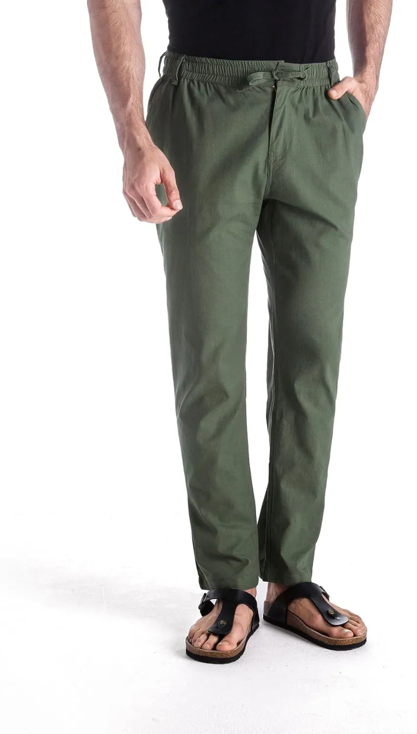 MUSE FATH Mens Linen Drawstring Casual Beach Pants-Lightweight Summer Trousers