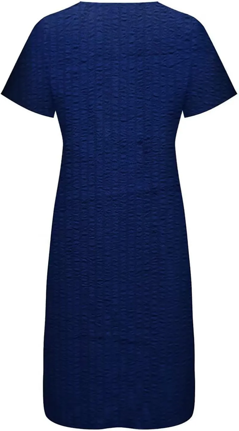 NaRHbrg Womens Summer Dress Casual Floral Print Midi Dress Button V Neck Short Sleeve Dresses Flowy Boho Beach Party Sundress
