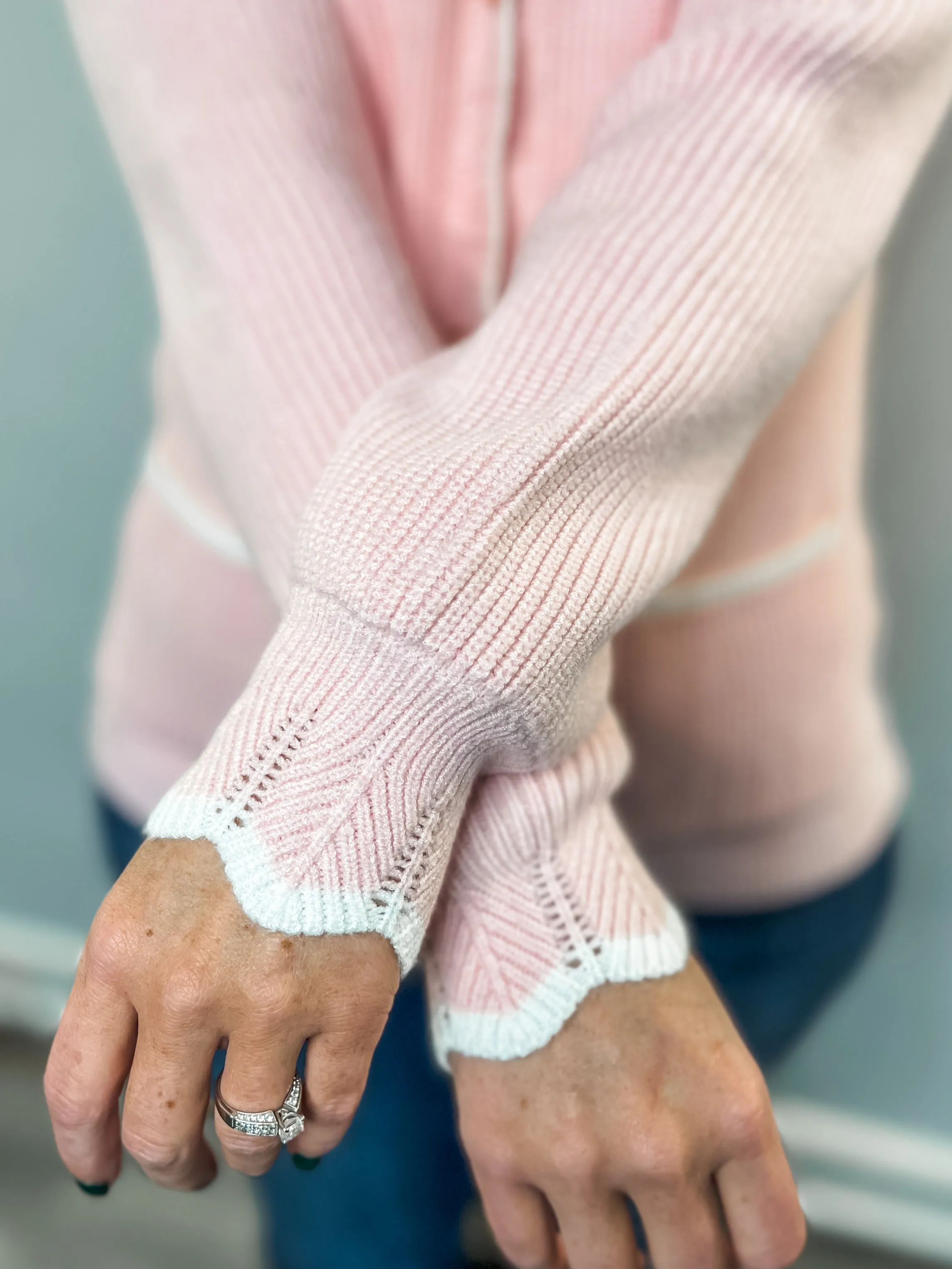 Pink Scalloped Edge Button Cardigan
