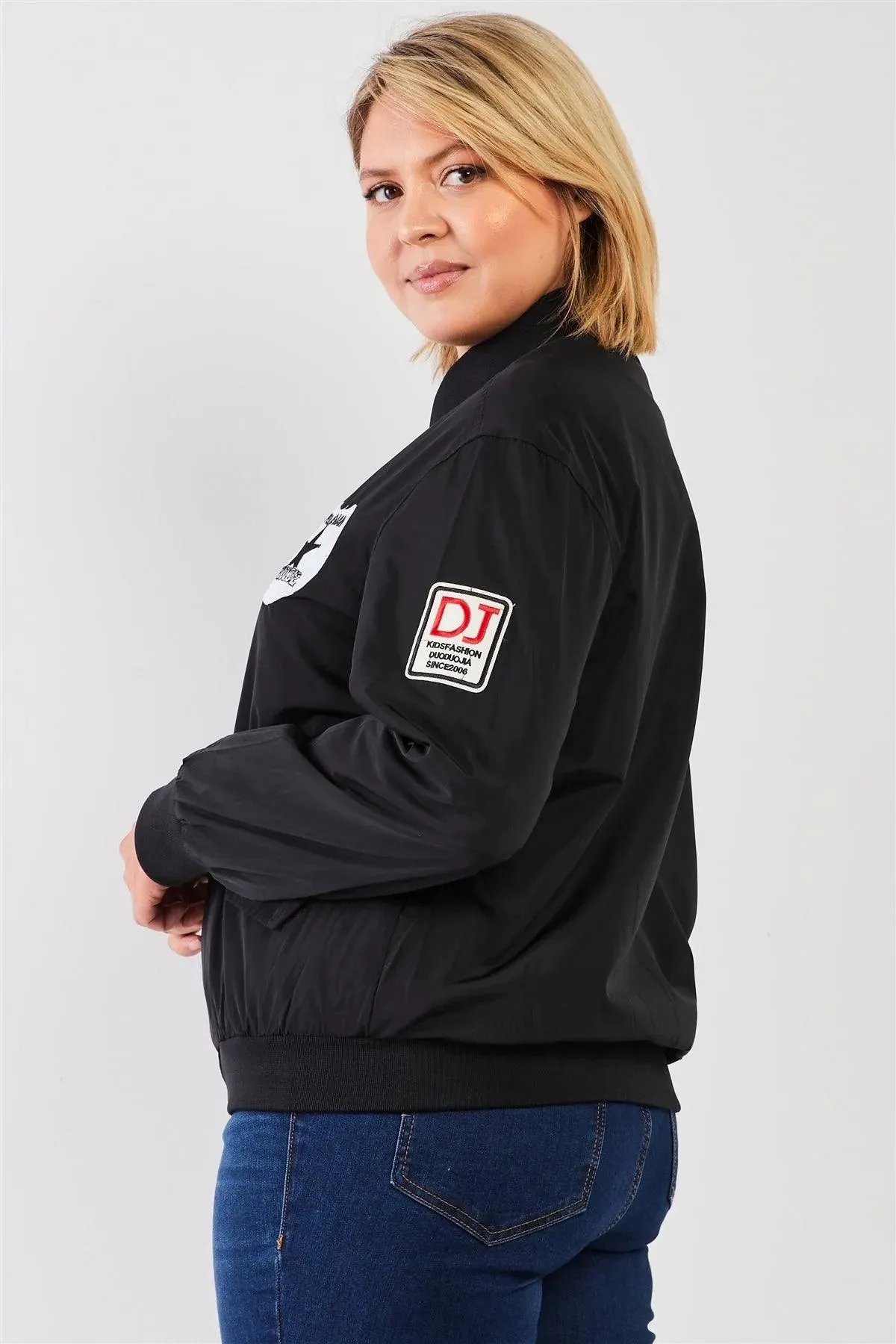 Plus Size Aviator Retro Patches Bomber Jacket
