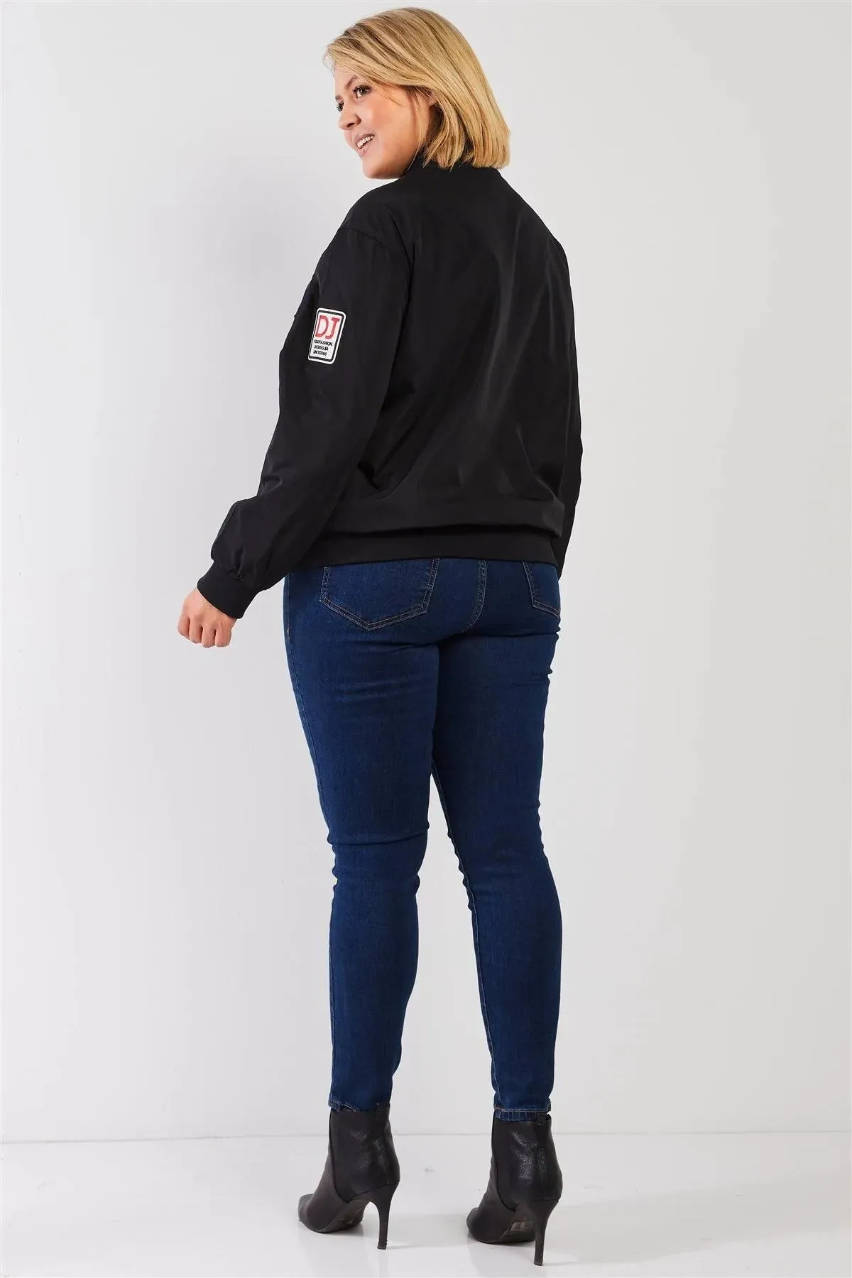 Plus Size Aviator Retro Patches Bomber Jacket