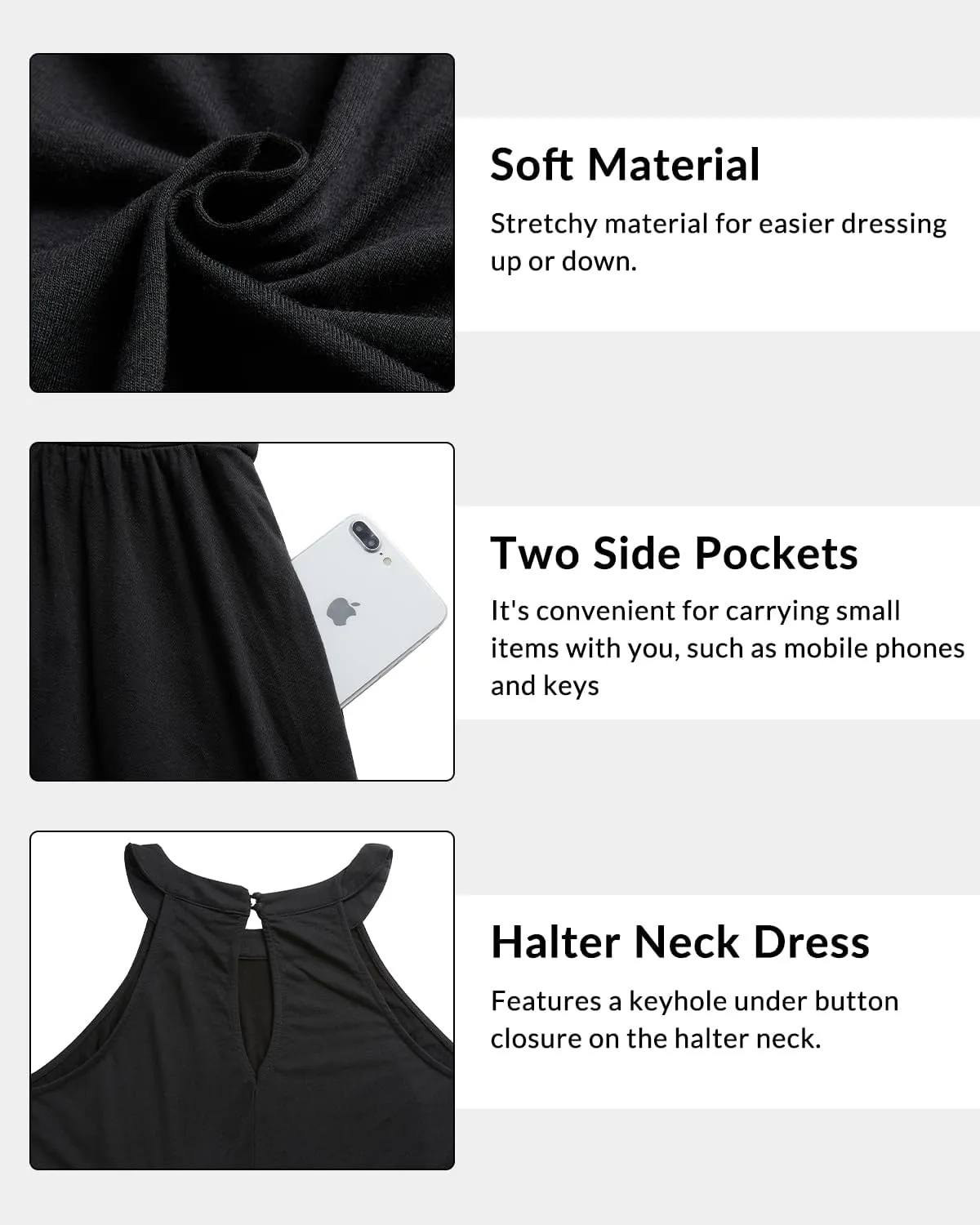 Plus Size Summer Dress - Casual Sun Halter Neck Sleeveless Short Sundress with Pockets