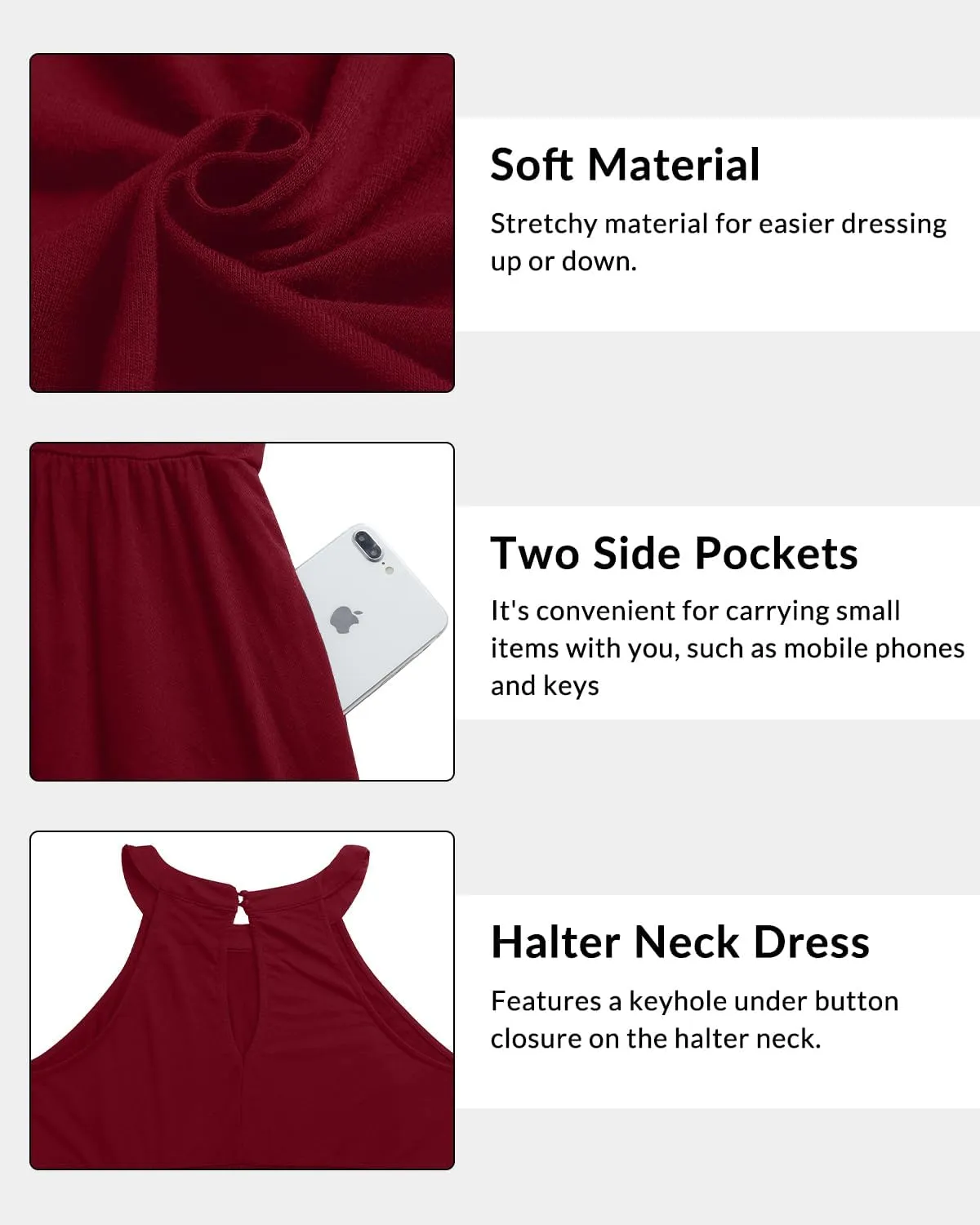 Plus Size Summer Dress - Casual Sun Halter Neck Sleeveless Short Sundress with Pockets