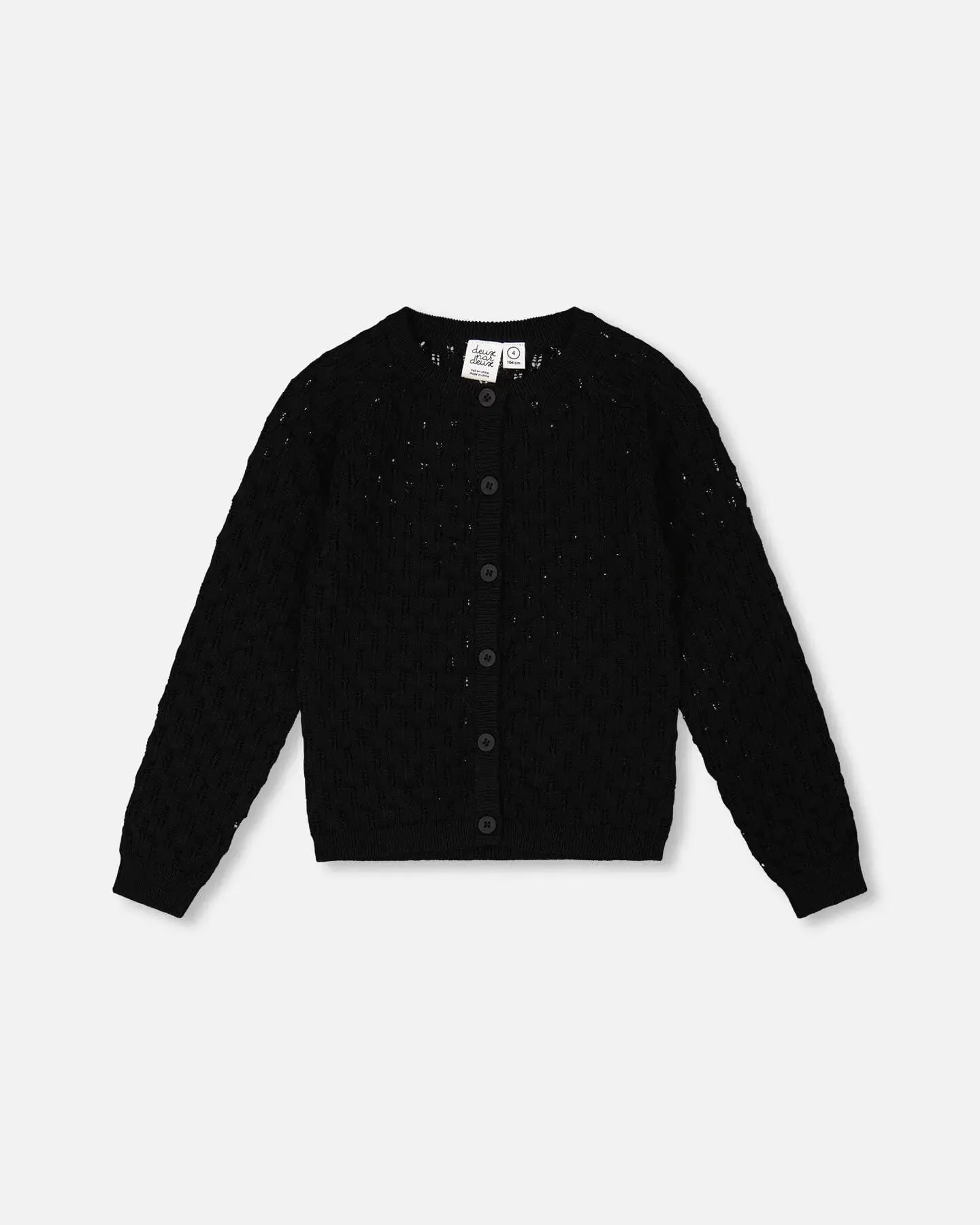 Pointelle Knit Cardigan Sweater Black