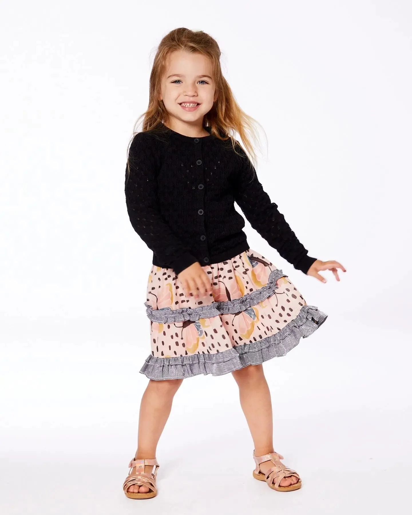 Pointelle Knit Cardigan Sweater Black