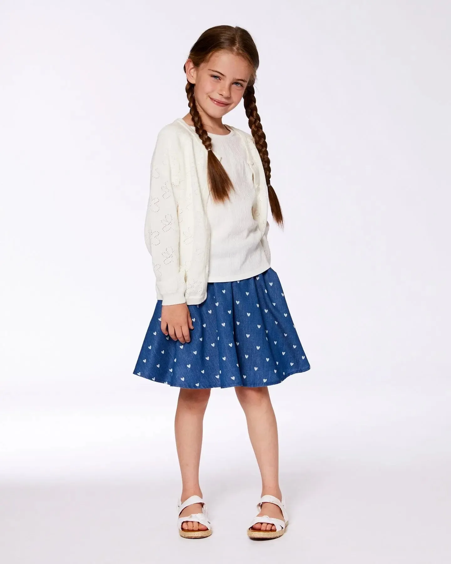 Pointelle Knit Cardigan Sweater White