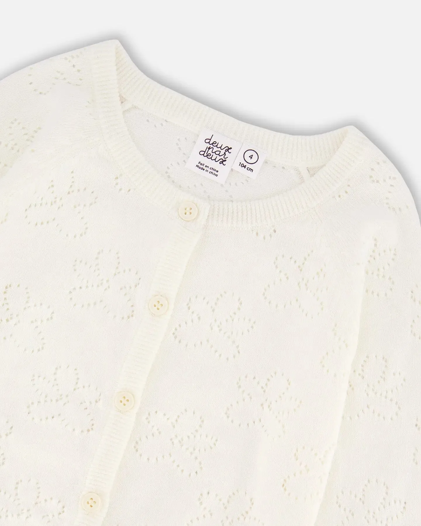 Pointelle Knit Cardigan Sweater White