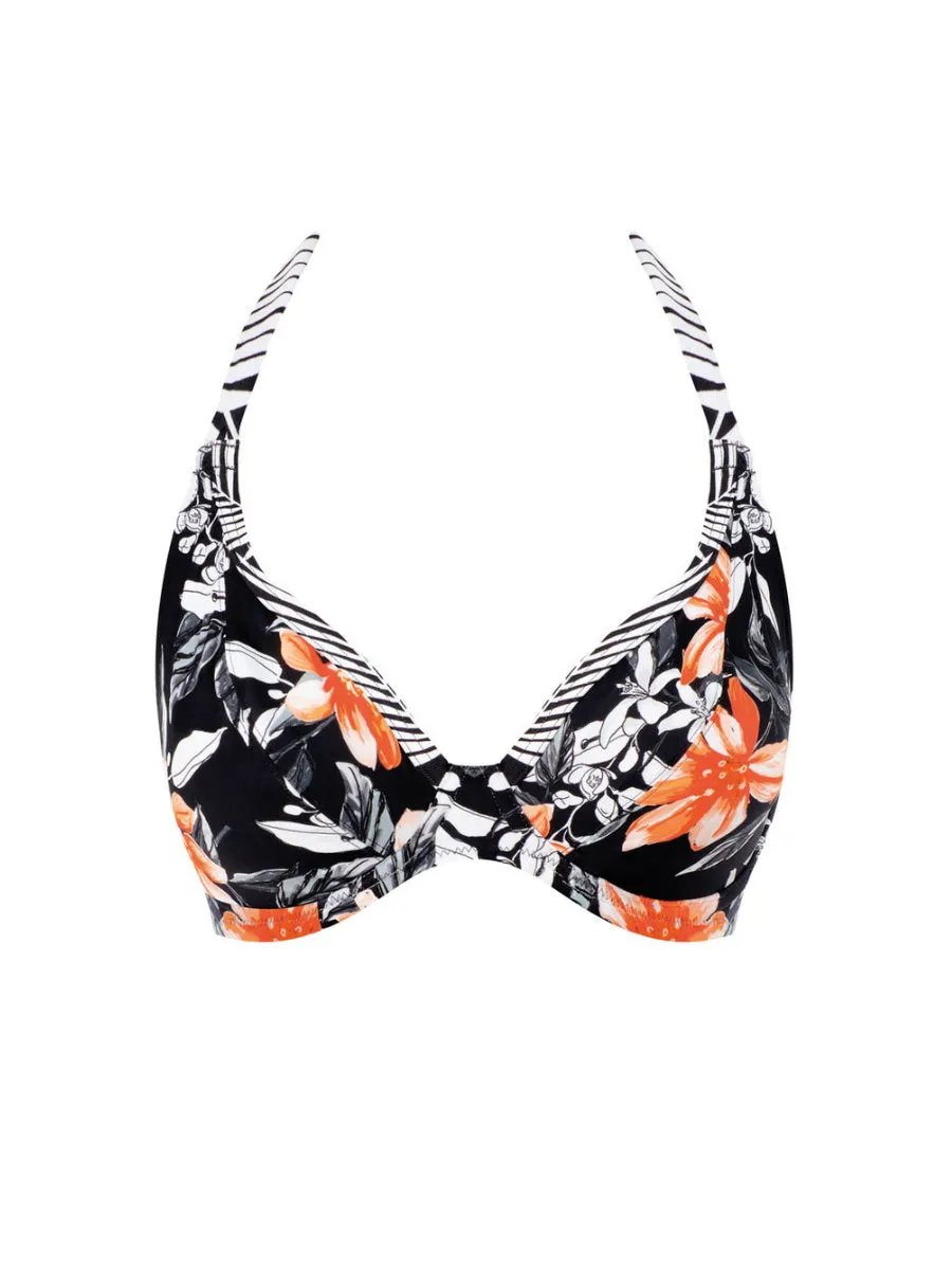 Port Maria Halter Plunge Bikini Top - Black