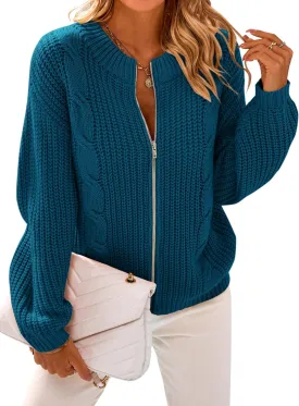 PRETTYGARDEN Women's Chunky Knit Open Front Sweater Long Sleeve Zipper Loose Short Cardigan Outerwear Coats