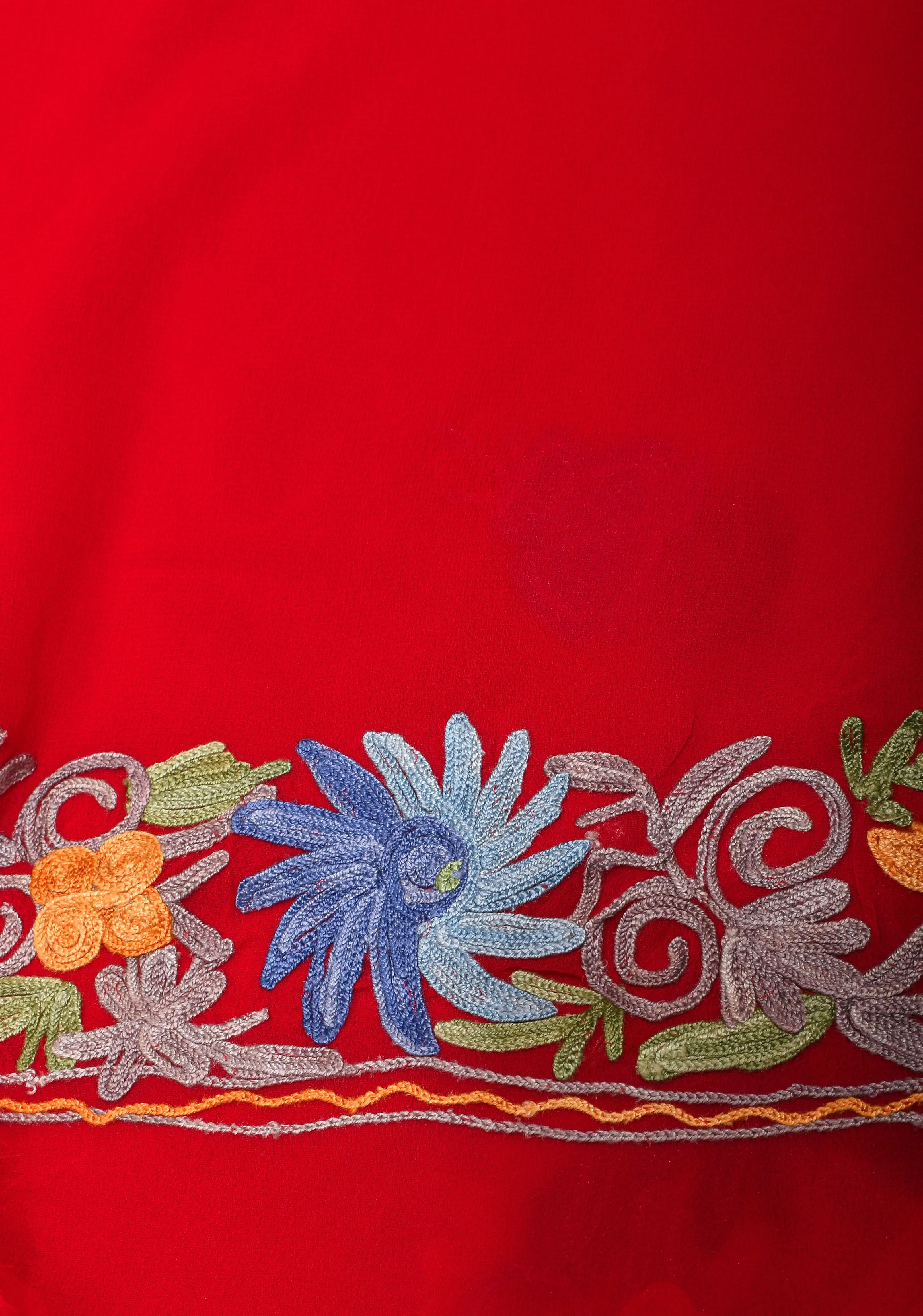 Red Kashmiri Aari Embroidered Floral Georgette Saree