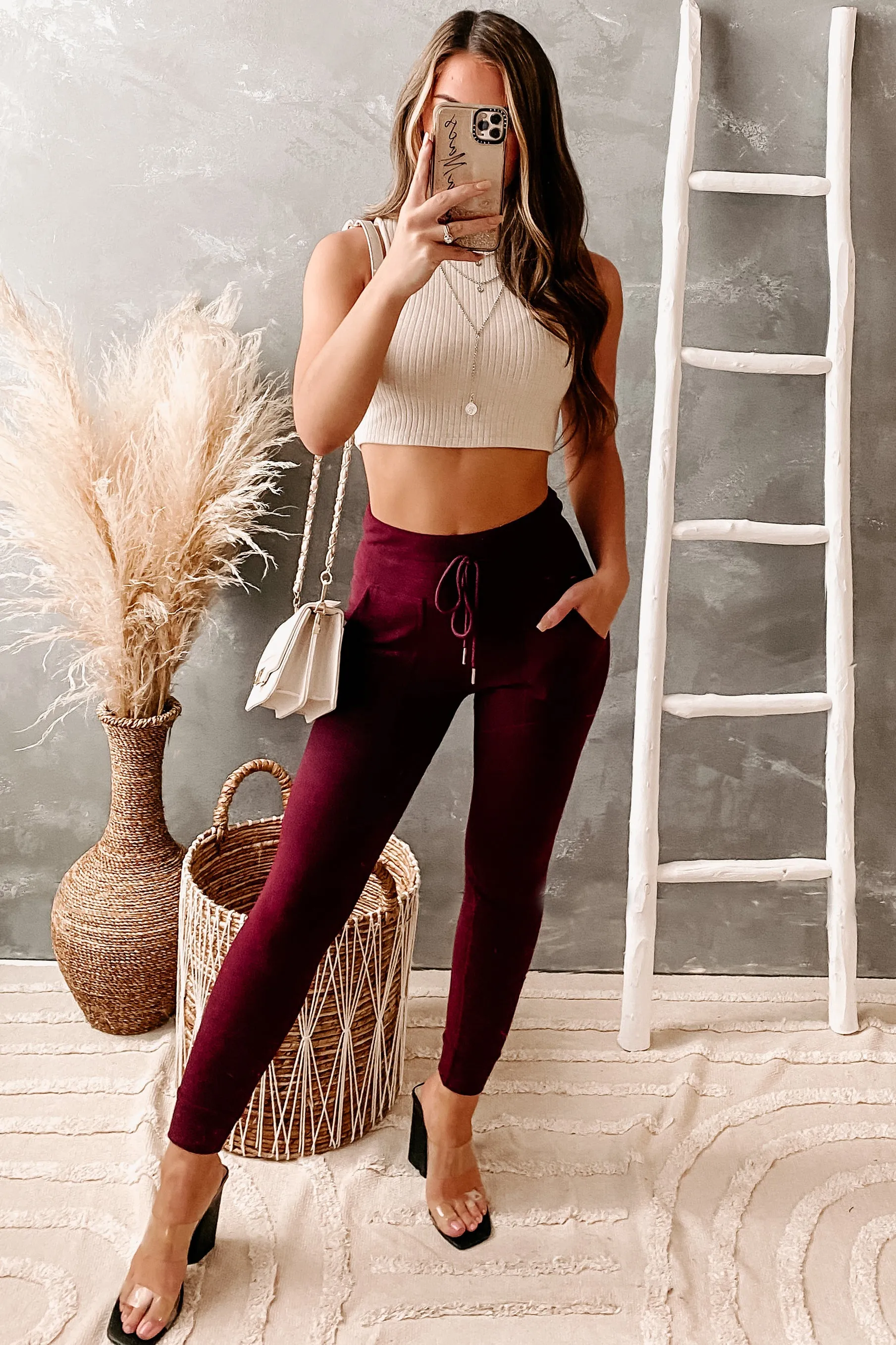 Relaxed Vibes Brushed Fleece Joggers (Wine)