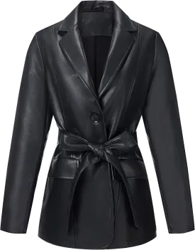 RISISSIDA Women Faux Leather Blazer Jackets/Shacket for Spring and Fall Fashion, Vegan Leather Button Down Coats