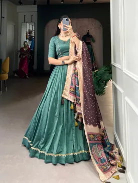 Sea Green Chinnon Silk Lehenga Choli