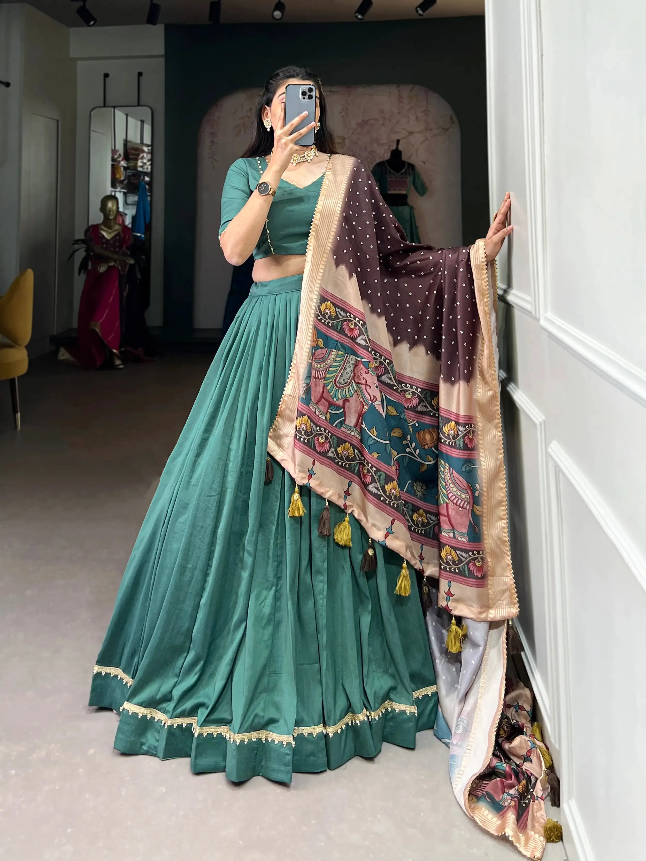Sea Green Chinnon Silk Lehenga Choli