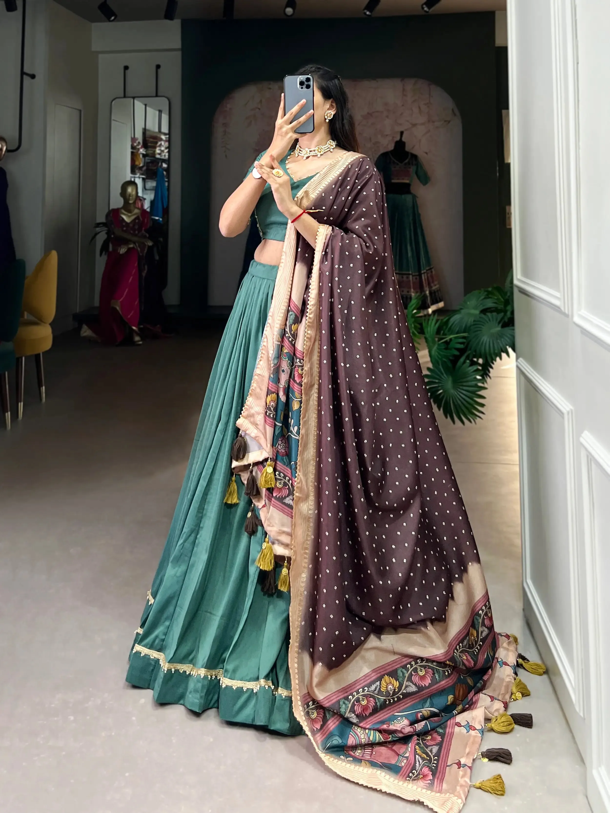 Sea Green Chinnon Silk Lehenga Choli