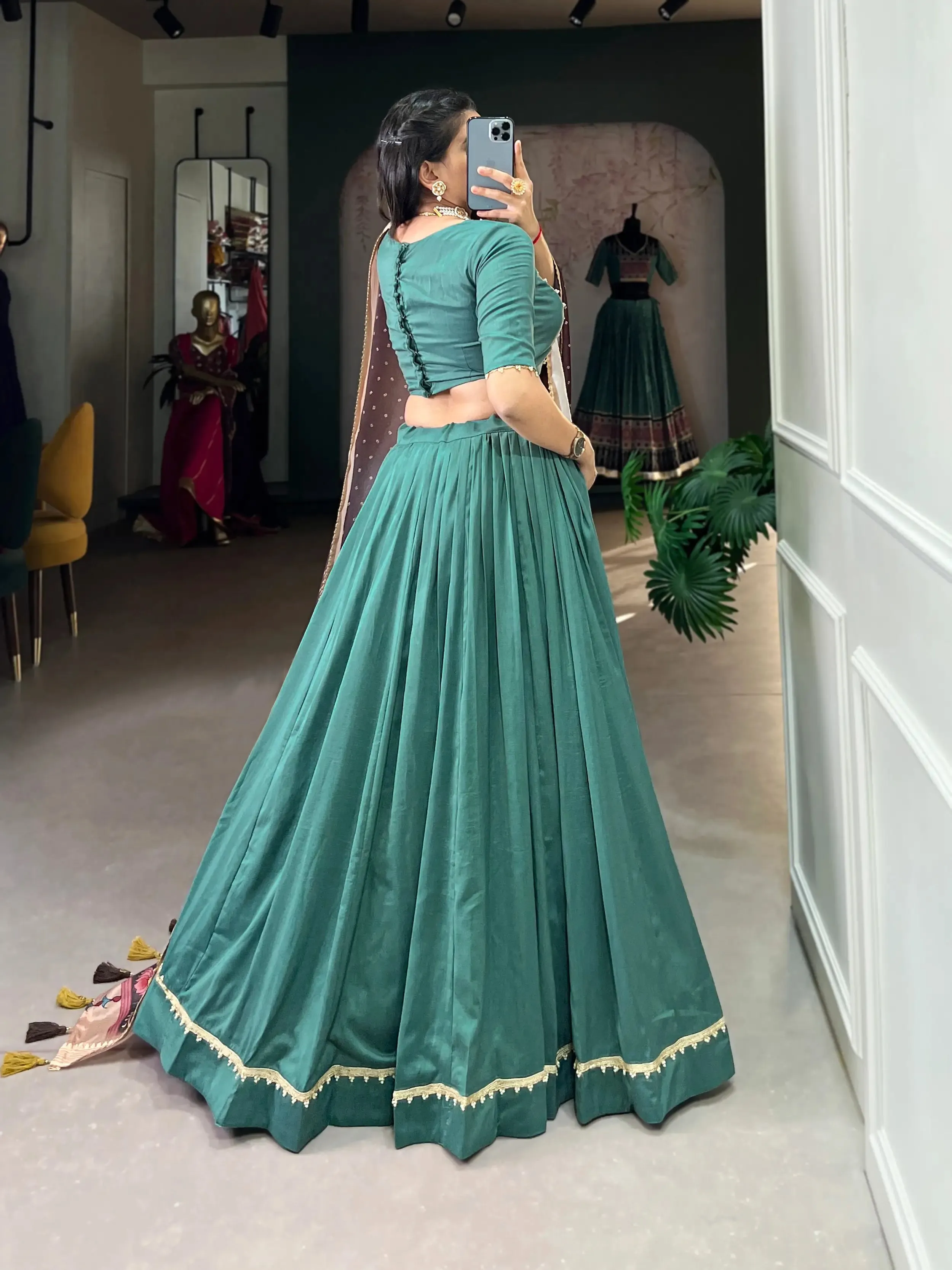 Sea Green Chinnon Silk Lehenga Choli