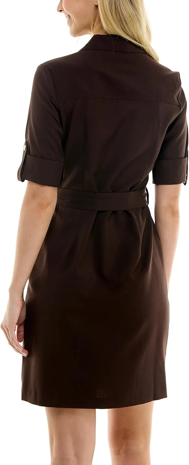 Sharagano Women's Short Sleeve Casual Shirt Dress with Front Pockets
