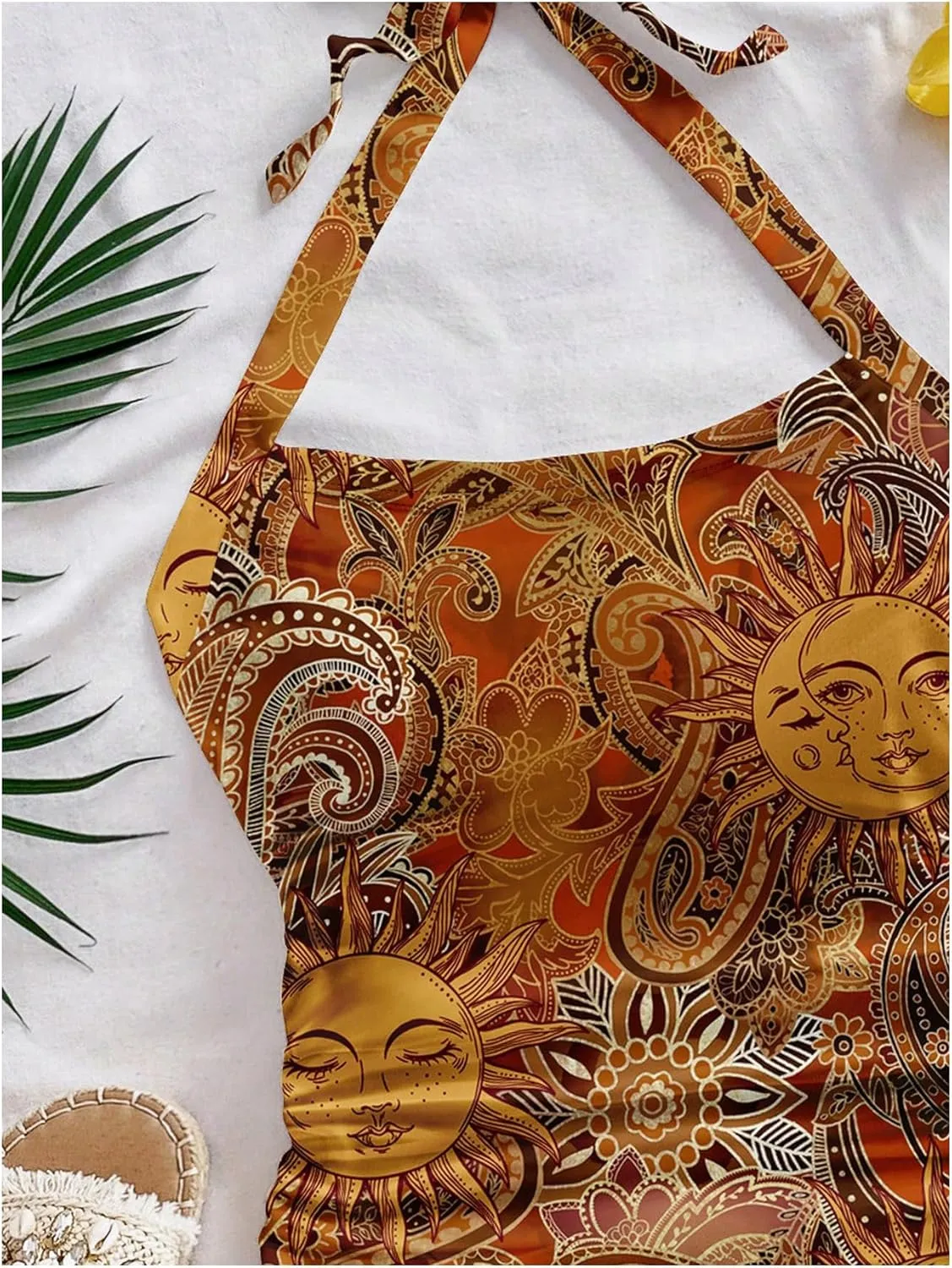 SHENHE Women's Boho Halter Neck Tie Backless Slim Fit Summer Vacation Hippie Crop Top Tank