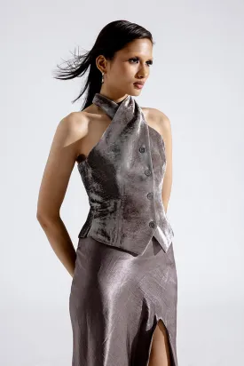 Sleek Steel Velvet Waistcoat