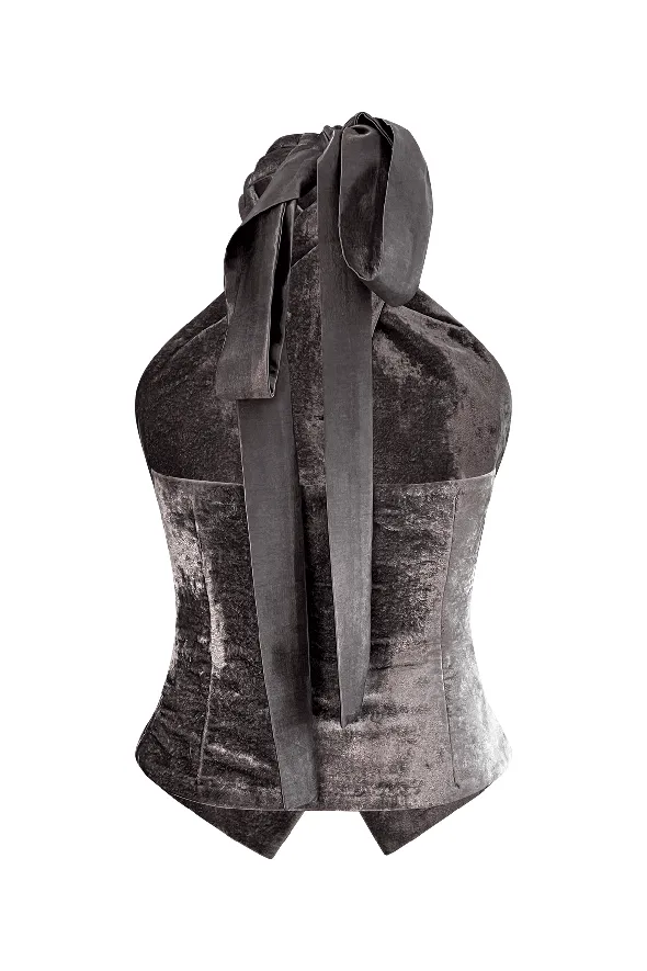 Sleek Steel Velvet Waistcoat